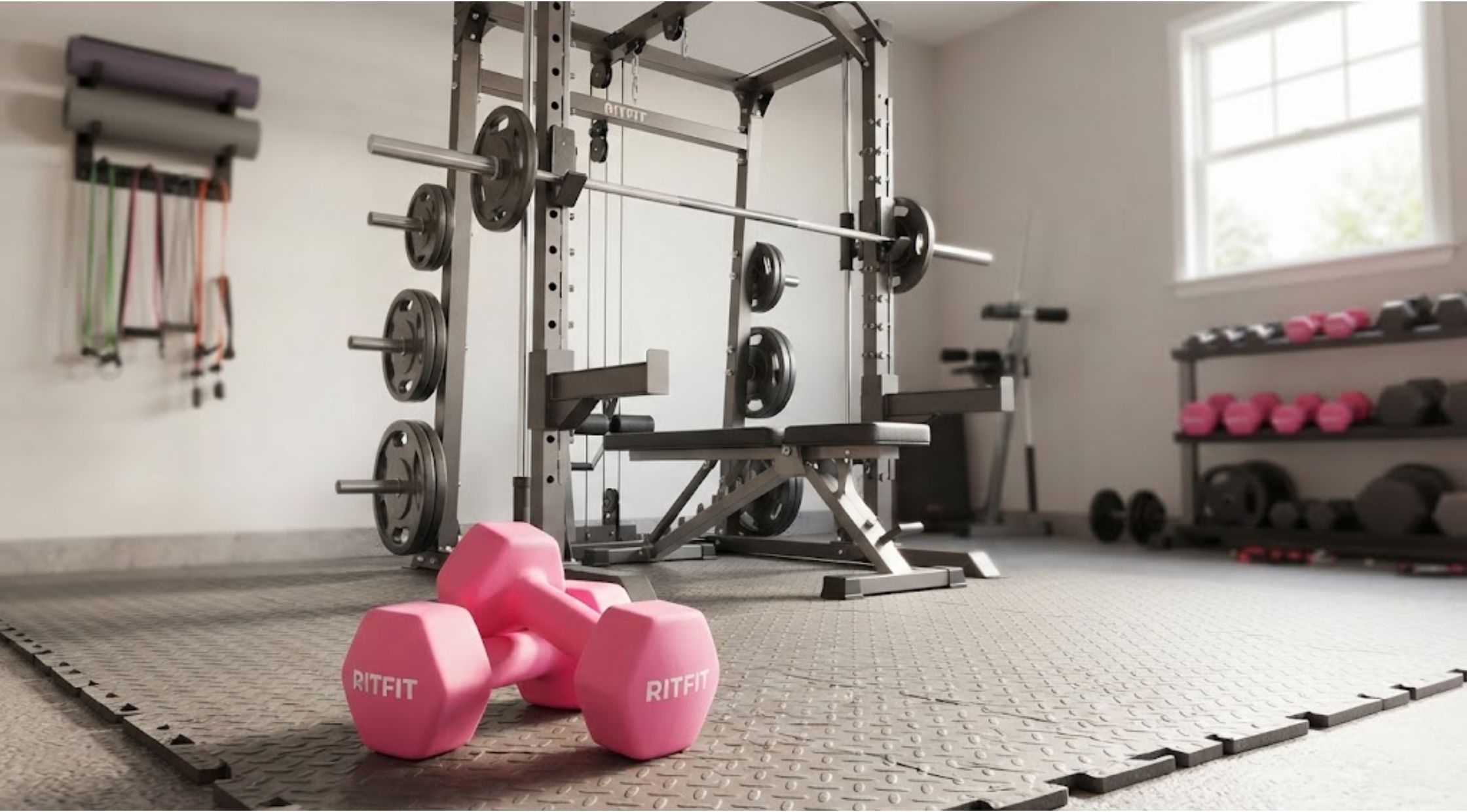 How to Build a More Effective Home Gym with RITFIT Pink Dumbbells and a Smith Machine